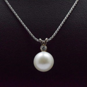 14k 10 MM AAA Pearl & Diamond Necklace
