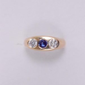 Gold Gypsy Ring with Diamonds & Sapphire 14k Yellow