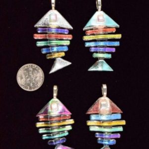 large clear dichroic bone fish pendant