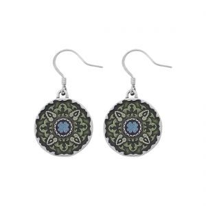 blue and green shield earrings