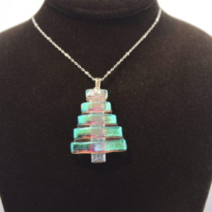 dichroic glass tree pendant and chain