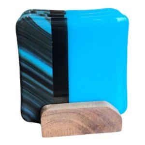 Handcrafted Glass Coaster with Turquoise and Clear Wavy Design