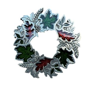 Hand colored pewter wreath pin