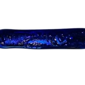Extra-large handmade blue dichroic glass hair barrette with metallic shimmer on white background