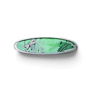 Green Dragonfly Hair Barrette with pewter accents
